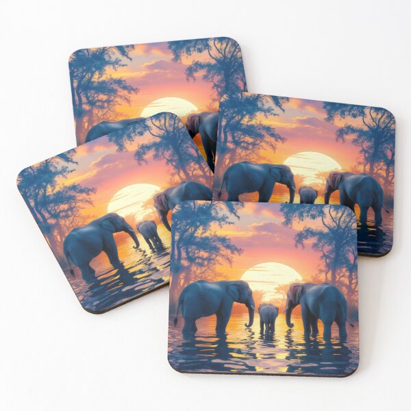 Item preview, Elephants at sunset. designed and sold by MyHappyArtShop.