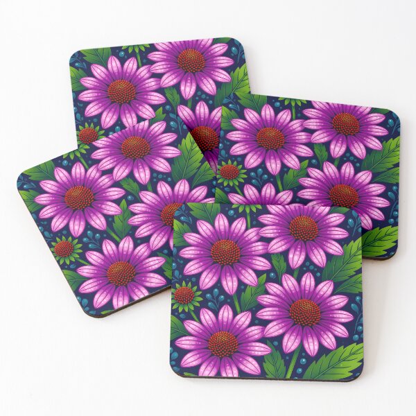 Item preview, Echinacea flowers covered in water droplets, backdrop of dark green leaves. designed and sold by Ponted.
