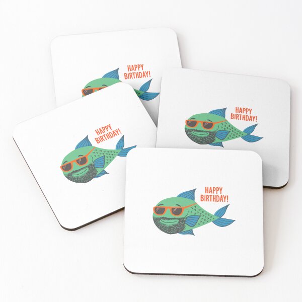 Item preview, Cool Fish Happy Birthday — Funny Bearded Fish Sunglasses Illustration designed and sold by Colorful-Garden.