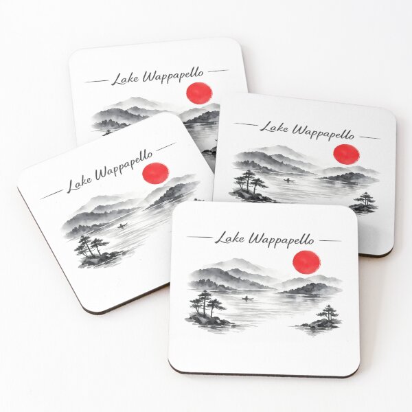 Item preview, Lake Wappapello Japanese Ink Minimalist Mountain Lake Art designed and sold by JessArty ⭐⭐⭐⭐⭐.