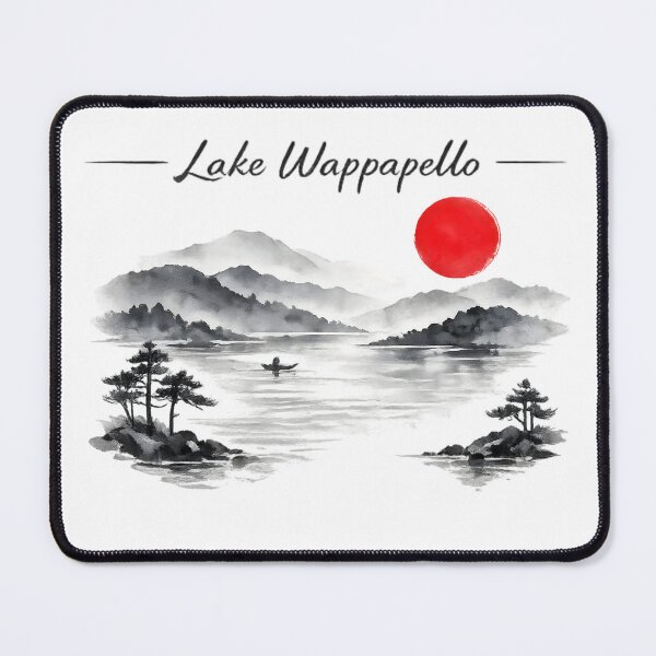 Item preview, Lake Wappapello Japanese Ink Minimalist Mountain Lake Art designed and sold by JessArty ⭐⭐⭐⭐⭐.