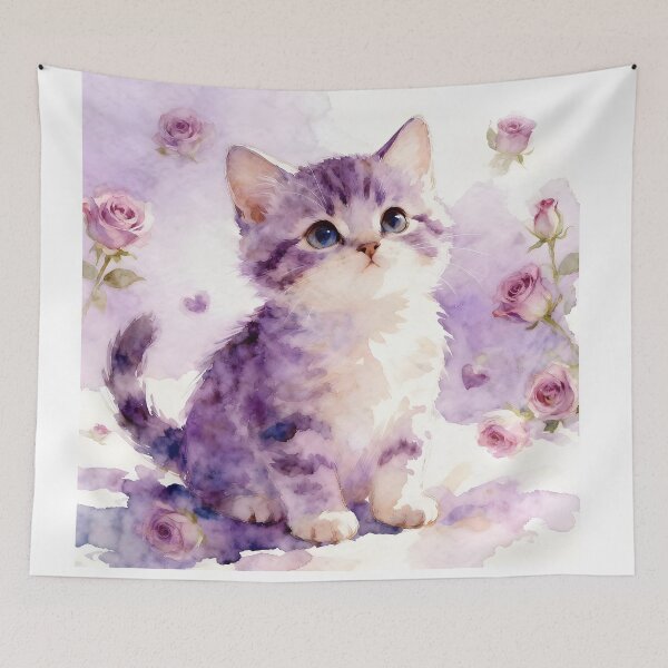 Item preview, Purple Kitten with Roses designed and sold by Shelley Loewnau-Jones Studio.