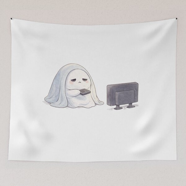 Item preview, Tired Ghost Watching TV | Cute Kawaii Aesthetic | Cozy Binge Mood Design designed and sold by The Mood Index.