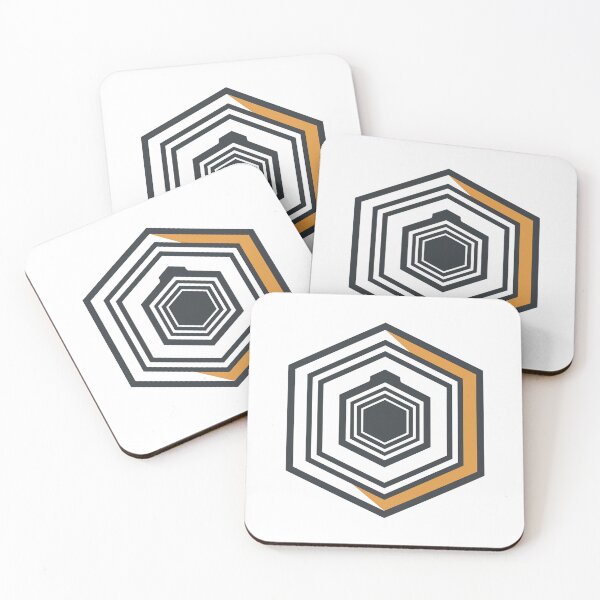 Item preview, Hexagon Series 05 – Concentric line hexagons with two orange segments designed and sold by Herzbaumatelier.