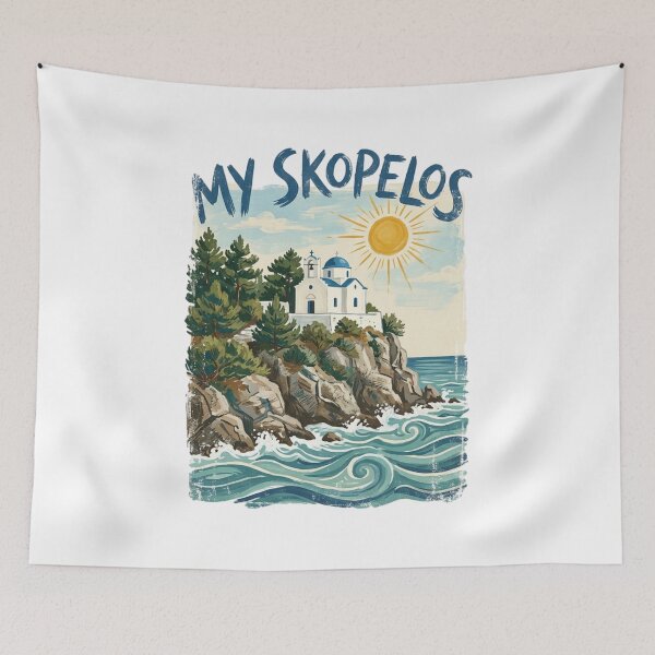 Item preview, My Skopelos Greece Vintage Gouache Art designed and sold by SoulTreasures.