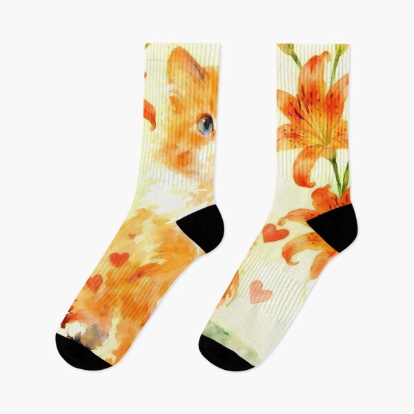 Item preview, Orange Kitten with Tiger-Lilies designed and sold by Shelley Loewnau-Jones Studio.