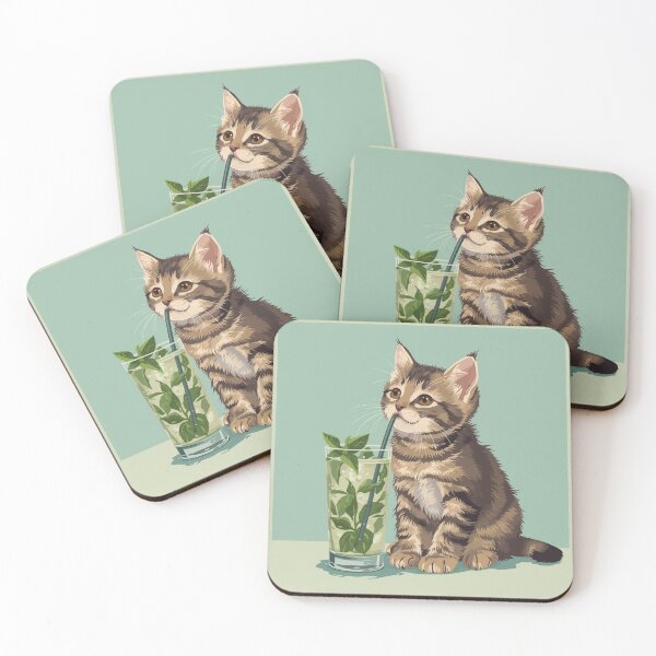 Item preview, Cat Drinking a Mojito, Summer vibes presenting a cute kitten drinking a fancy summer mojito designed and sold by InBetweenStudio.