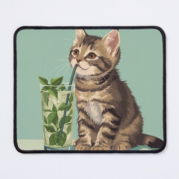 Item preview, Cat Drinking a Mojito, Summer vibes presenting a cute kitten drinking a fancy summer mojito designed and sold by InBetweenStudio.