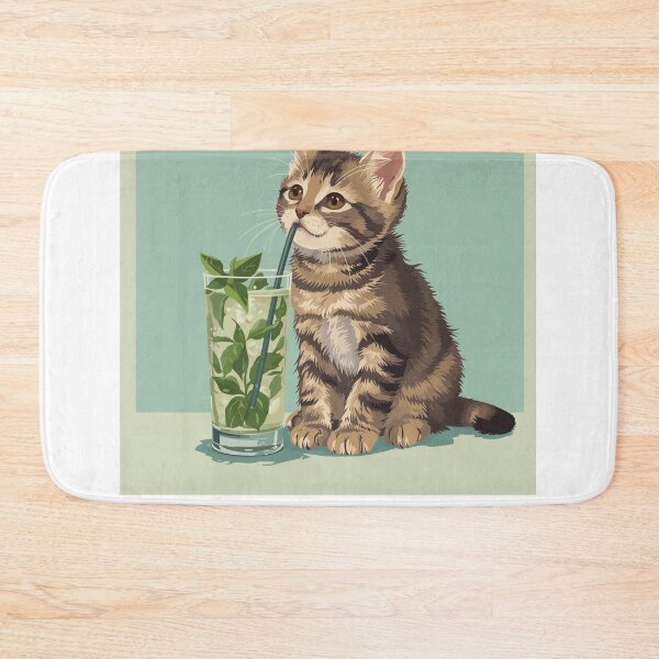 Item preview, Cat Drinking a Mojito, Summer vibes presenting a cute kitten drinking a fancy summer mojito designed and sold by InBetweenStudio.