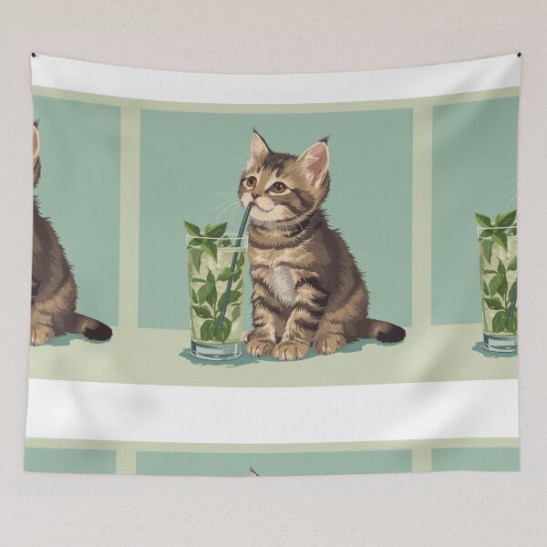 Item preview, Cat Drinking a Mojito, Summer vibes presenting a cute kitten drinking a fancy summer mojito designed and sold by InBetweenStudio.