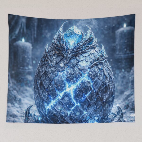 Item preview, Frozen Dragon Egg – Ice Shard, Glowing Blue Veins, Mystical Egg, Glowing Crystals, Dark Fantasy Scene, Ancient Magic Artifact designed and sold by DrakariArt.
