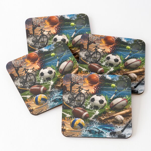 Item preview, Dynamic Sports Equipment Collage Featuring Basketball, Soccer, Tennis, Baseball, Football, Volleyball and Hockey designed and sold by FireOrchid.