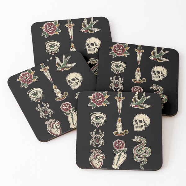 Item preview, Vintage Traditional Tattoo Flash Sheet Rose Skull Snake Dagger Aesthetic Art designed and sold by DienesAngele.