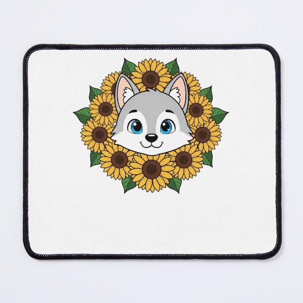 Item preview, Kawaii Grey Wolf Puppy Sunflower Floral Wreath designed and sold by k3rstman1.