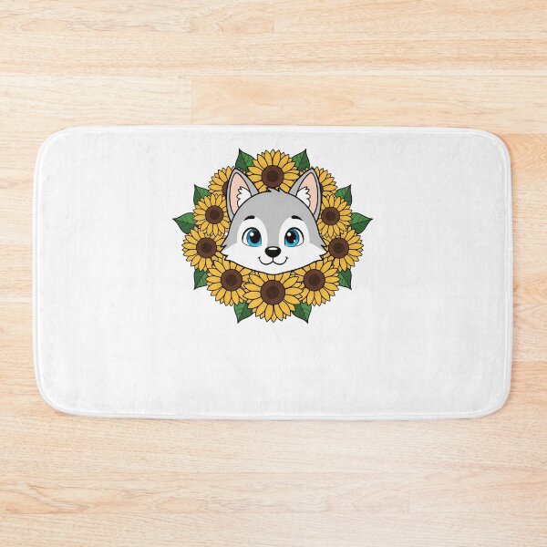Item preview, Kawaii Grey Wolf Puppy Sunflower Floral Wreath designed and sold by k3rstman1.