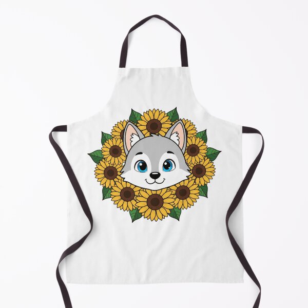 Item preview, Kawaii Grey Wolf Puppy Sunflower Floral Wreath designed and sold by k3rstman1.