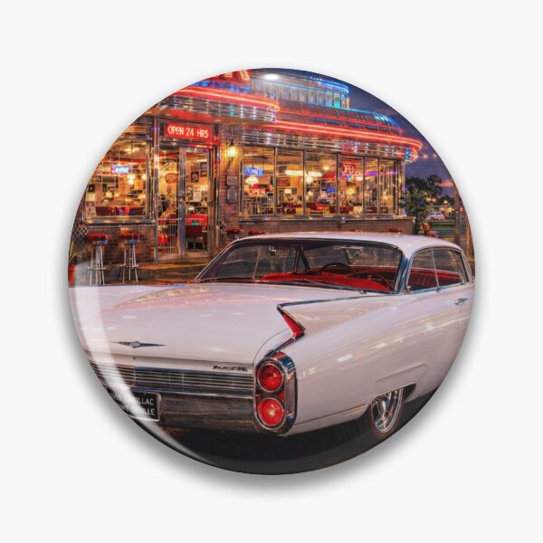 Item preview, 1960 Cadillac Coupe DeVille Retro Diner Neon Night – Route 66 Classic Car Art designed and sold by MuscleCarTs.