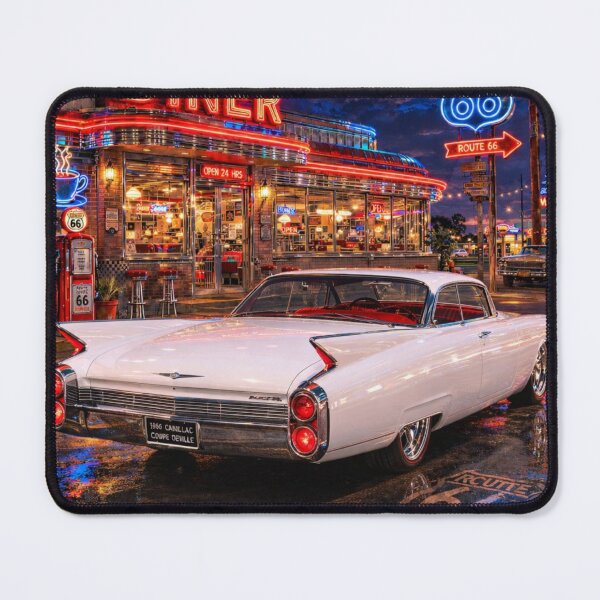 Item preview, 1960 Cadillac Coupe DeVille Retro Diner Neon Night – Route 66 Classic Car Art designed and sold by MuscleCarTs.