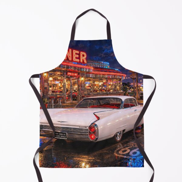 Item preview, 1960 Cadillac Coupe DeVille Retro Diner Neon Night – Route 66 Classic Car Art designed and sold by MuscleCarTs.