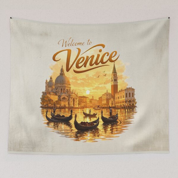 Artikelvorschau, Retro-Skyline von Venedig mit Gondeln – Warme, nostalgische Kunst entworfen und verkauft von MysticOzzy.