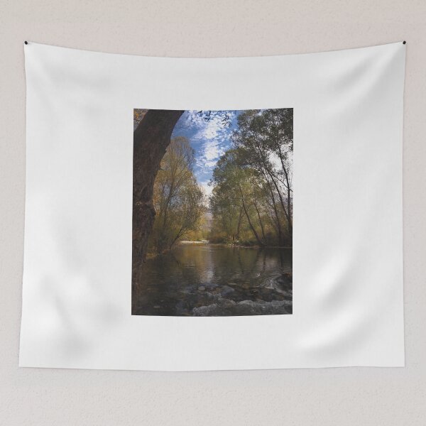 Item preview, Calm River Reflection in Autumn Forest Peaceful Nature Landscape Wall Art designed and sold by onubi.