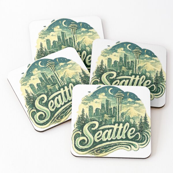 Item preview, Seattle Retro Typography – Vintage Skyline Rainy City Design designed and sold by Artflare Studio.