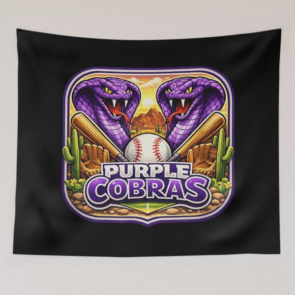 Item preview, Purple Cobras Baseball Team Sport Logo Snake Desert Cactus Sunset Art designed and sold by DienesAngele.