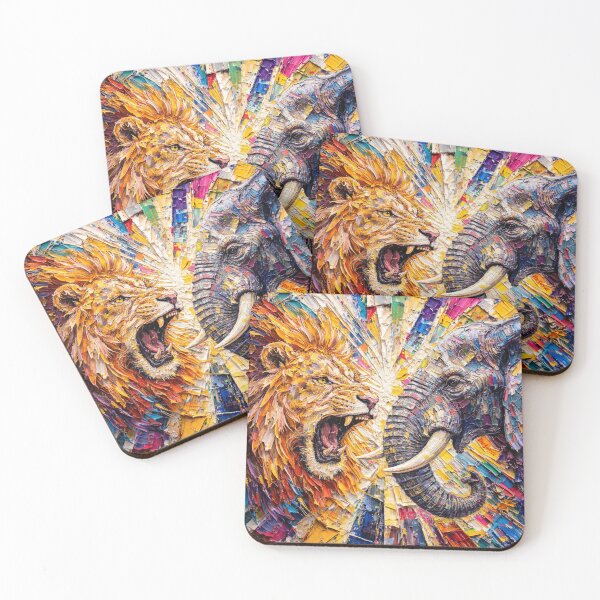 Item preview, Lion vs Elephant Abstract Oil Painting designed and sold by McZerrill.