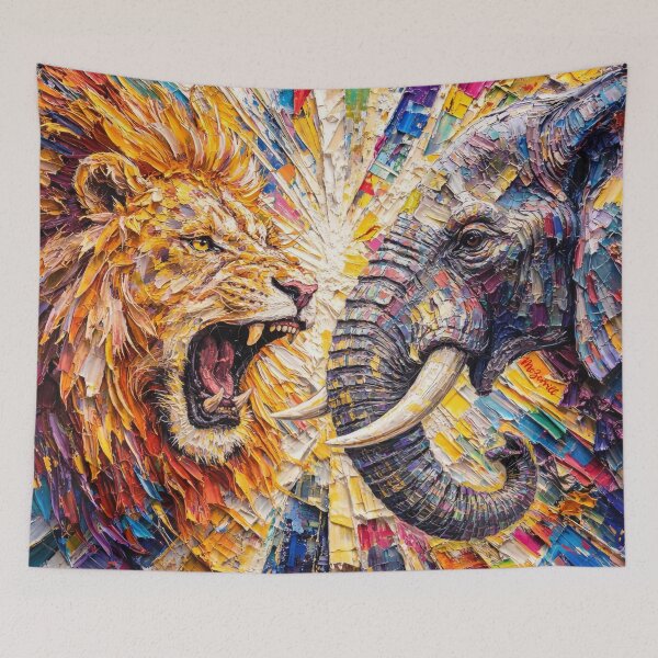 Item preview, Lion vs Elephant Abstract Oil Painting designed and sold by McZerrill.