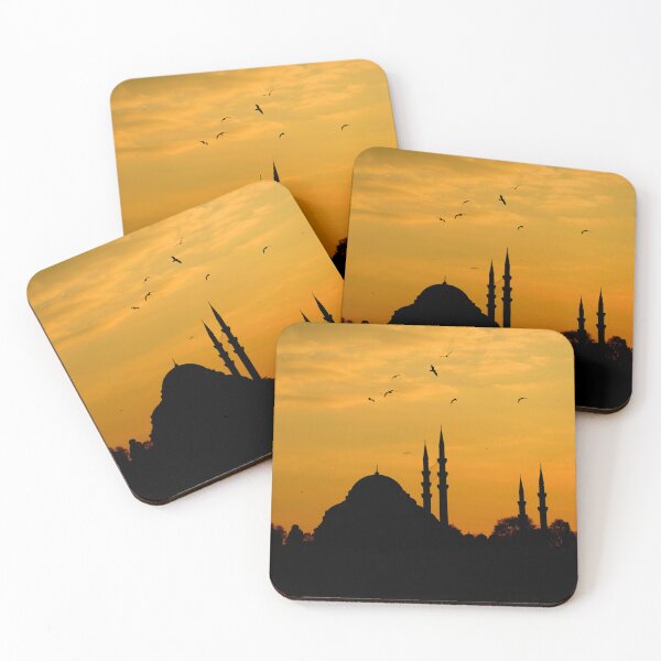 Item preview, Golden Sunset Mosque Silhouette with Birds in the Sky designed and sold by onubi.
