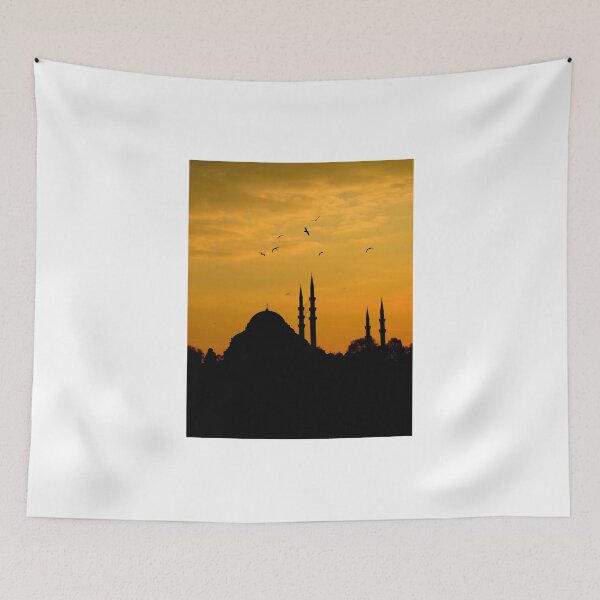 Item preview, Golden Sunset Mosque Silhouette with Birds in the Sky designed and sold by onubi.