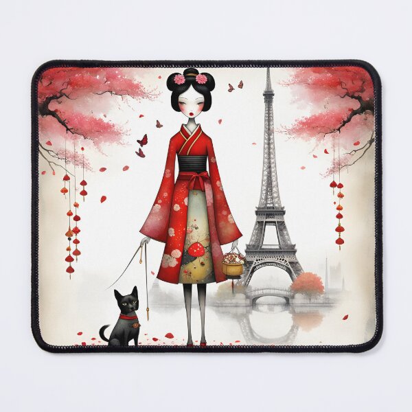 Item preview, Geisha doll with cat in Paris designed and sold by Coolparrotgirl.