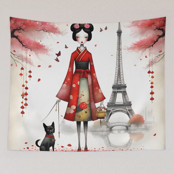 Item preview, Geisha doll with cat in Paris designed and sold by Coolparrotgirl.