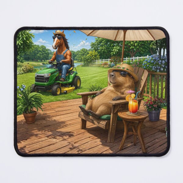 Item preview, Work Smarter Not Harder – Capybara Relaxing While Horse Mows designed and sold by AnimalMarvels.