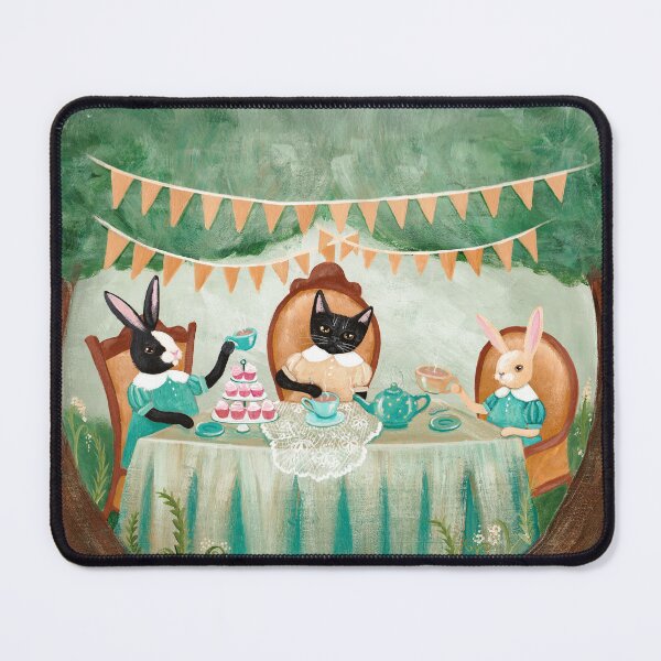 Item preview, Cat and Rabbits Tea Party designed and sold by KilkennyCat Art.