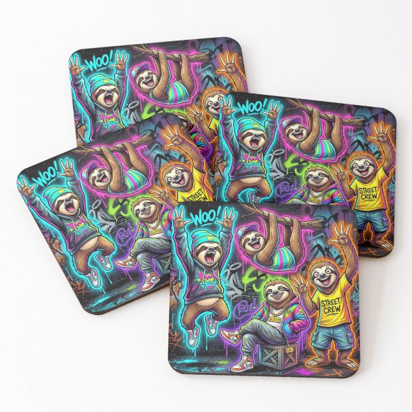 Item preview, Sloth Street Crew – Neon Graffiti Sloth Squad Urban Pop Art Design designed and sold by PLUSHIWORLDtm.