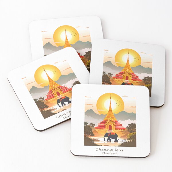 Item preview, Chiang Mai Sunset Temple Elephant Thailand Travel Artwork designed and sold by pod24.
