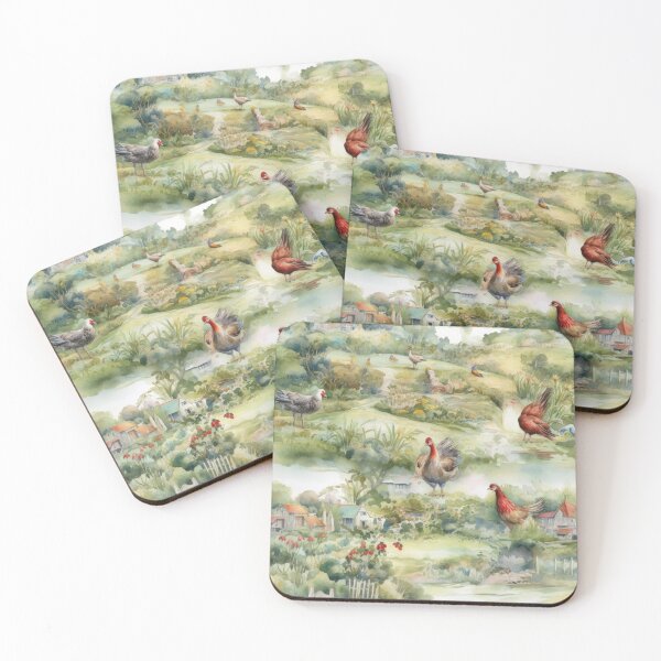 Item preview, English Countryside Village and Hens Watercolor designed and sold by pinkal.