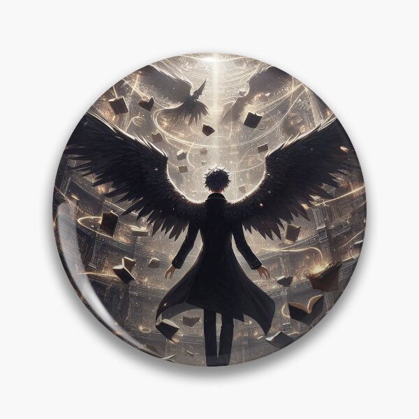 Item preview, Ascension of the Dark Anime Scholar: Fallen Angel Wings and Floating Books in a Mystical Library designed and sold by MouradStudio.