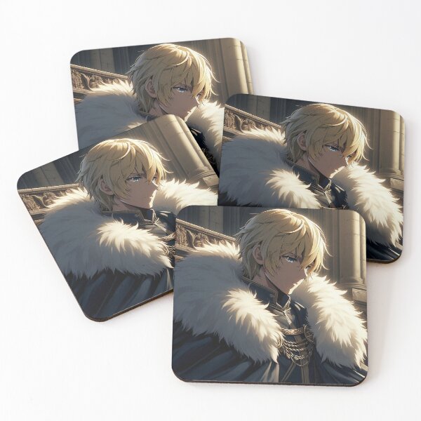 Item preview, The Solitary Anime Prince: Regal Blonde Noble in Winter Fur Mantle and Dark Fantasy Attire designed and sold by MouradStudio.