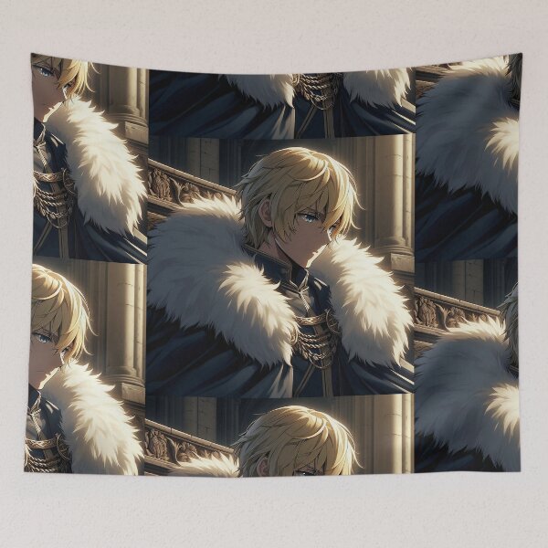 Item preview, The Solitary Anime Prince: Regal Blonde Noble in Winter Fur Mantle and Dark Fantasy Attire designed and sold by MouradStudio.