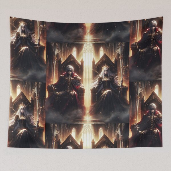 Item preview, The Blindfolded Anime Monarchs: Dark Fantasy King and Queen on Majestic Gothic Thrones designed and sold by MouradStudio.
