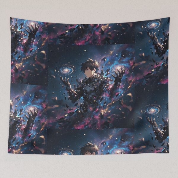 Item preview, Shattered Celestial Monarch: Anime Boy with Breaking Crystalline Armor and Twin Miniature Galaxies in Deep Space Nebula designed and sold by MouradStudio.