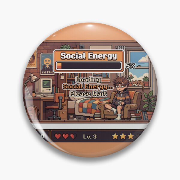 Artikelvorschau, Soziale Energie wird geladen... Bitte warten (Retro-Design für introvertierte Gamer) entworfen und verkauft von Quiet Mode Studio.