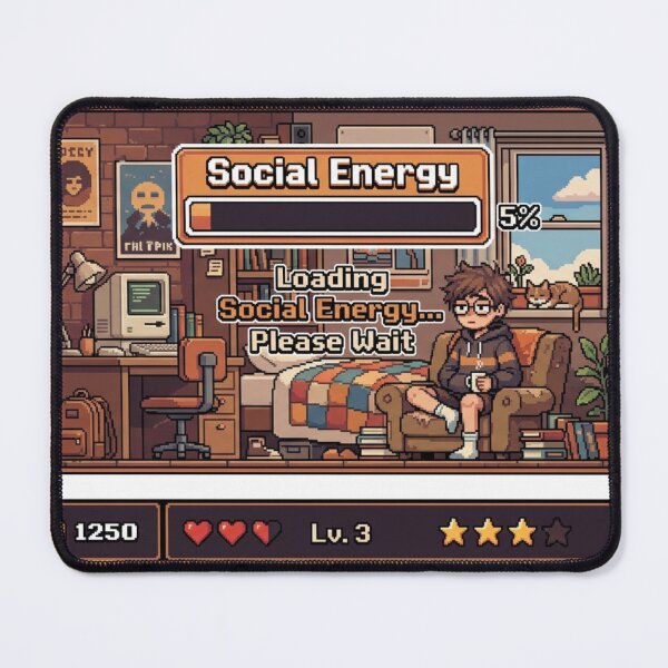 Item preview, Loading Social Energy... Please Wait (Retro Introvert Gamer Design) designed and sold by Quiet Mode Studio.
