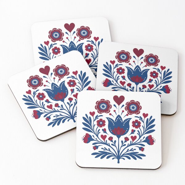 Item preview, Folk Art Floral Bouquet – Navy & Burgundy Tulip Design designed and sold by LaPolilladPapel.