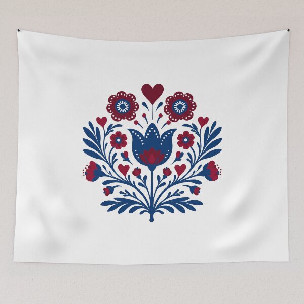 Item preview, Folk Art Floral Bouquet – Navy & Burgundy Tulip Design designed and sold by LaPolilladPapel.