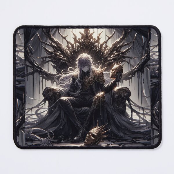 Item preview, The Masked Anime Demon King: Silver-Haired Villain on Dripping Obsidian Throne with Golden Masks designed and sold by MouradStudio.
