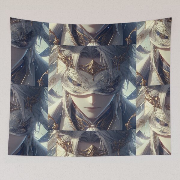 Item preview, The Celestial Anime Oracle: Ethereal Silver-Haired Seer with Mystical Astrolabe Blindfold designed and sold by MouradStudio.