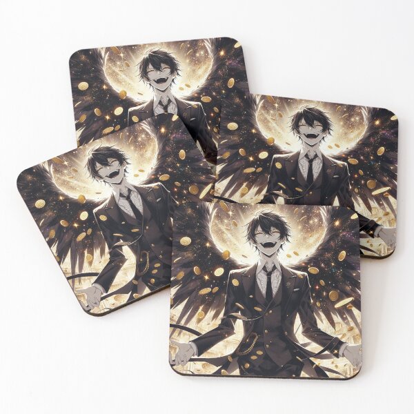 Item preview, Corrupted by Wealth: Laughing Anime Demon Angel in a Black Suit Showered with Gold Coins designed and sold by MouradStudio.